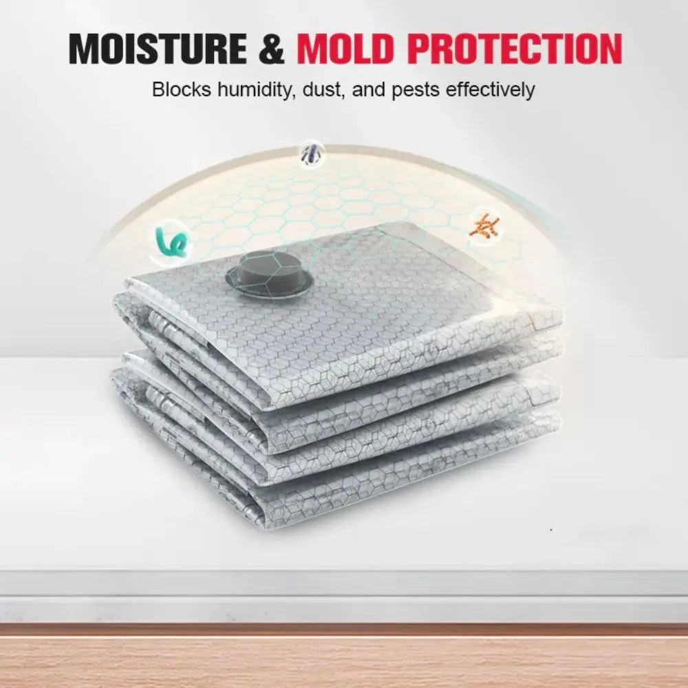 Stack of grey vacuum compression bags used for moisture and mold protection