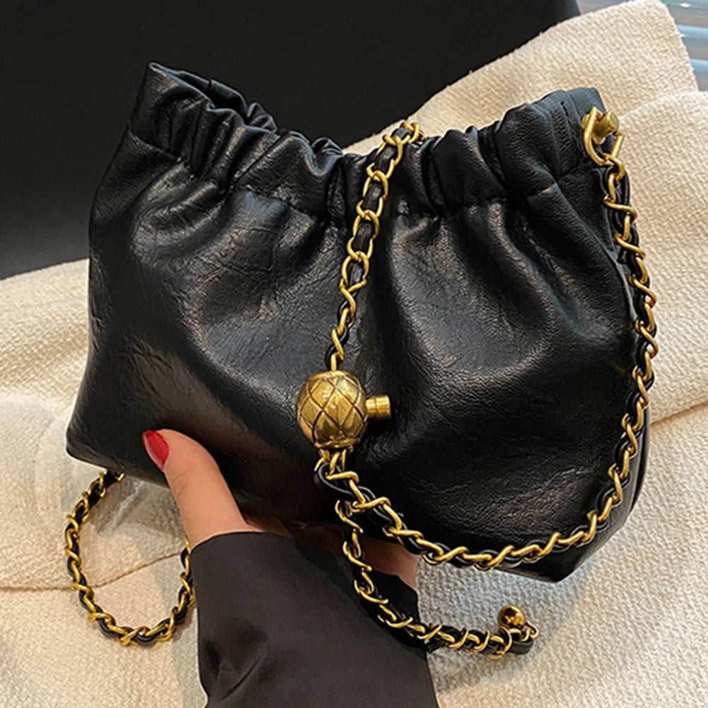 PU Leather Pleated Hobo Crossbody Bag