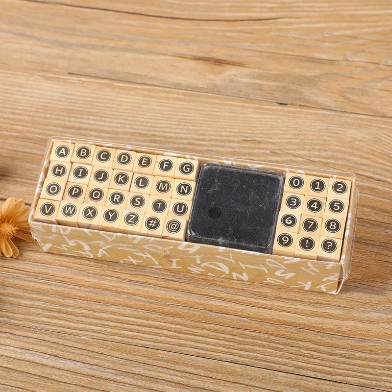 Vintage Wooden Rubber Stamp Set with Ink Pad