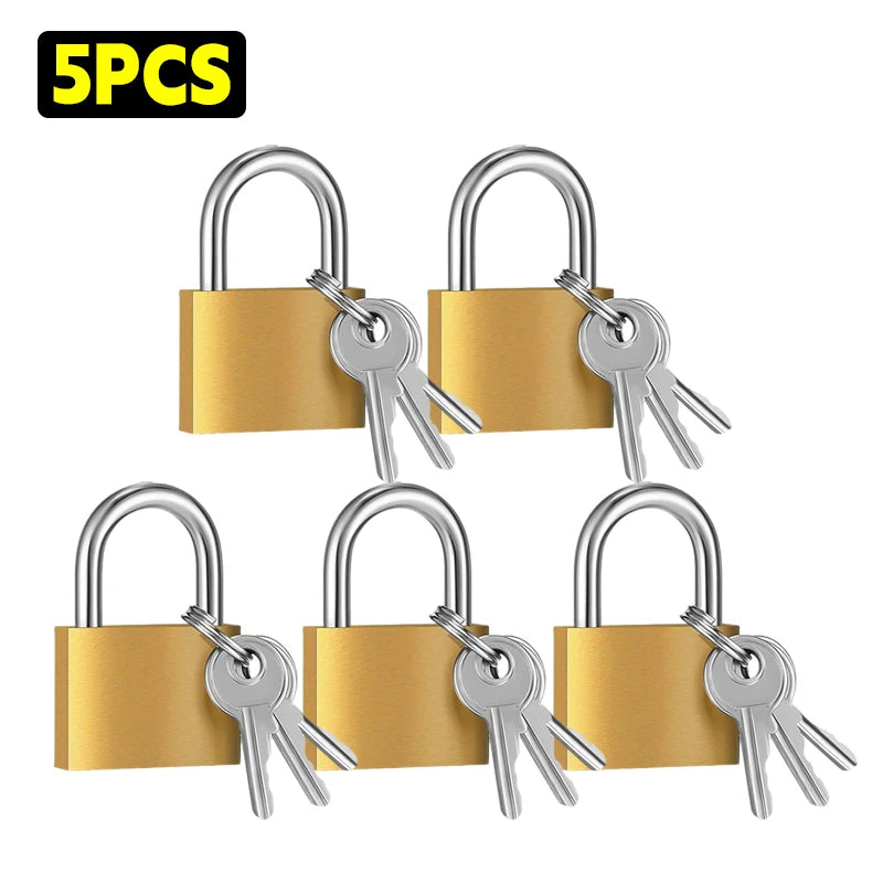 Five mini copper padlocks with keys shown against a white background.