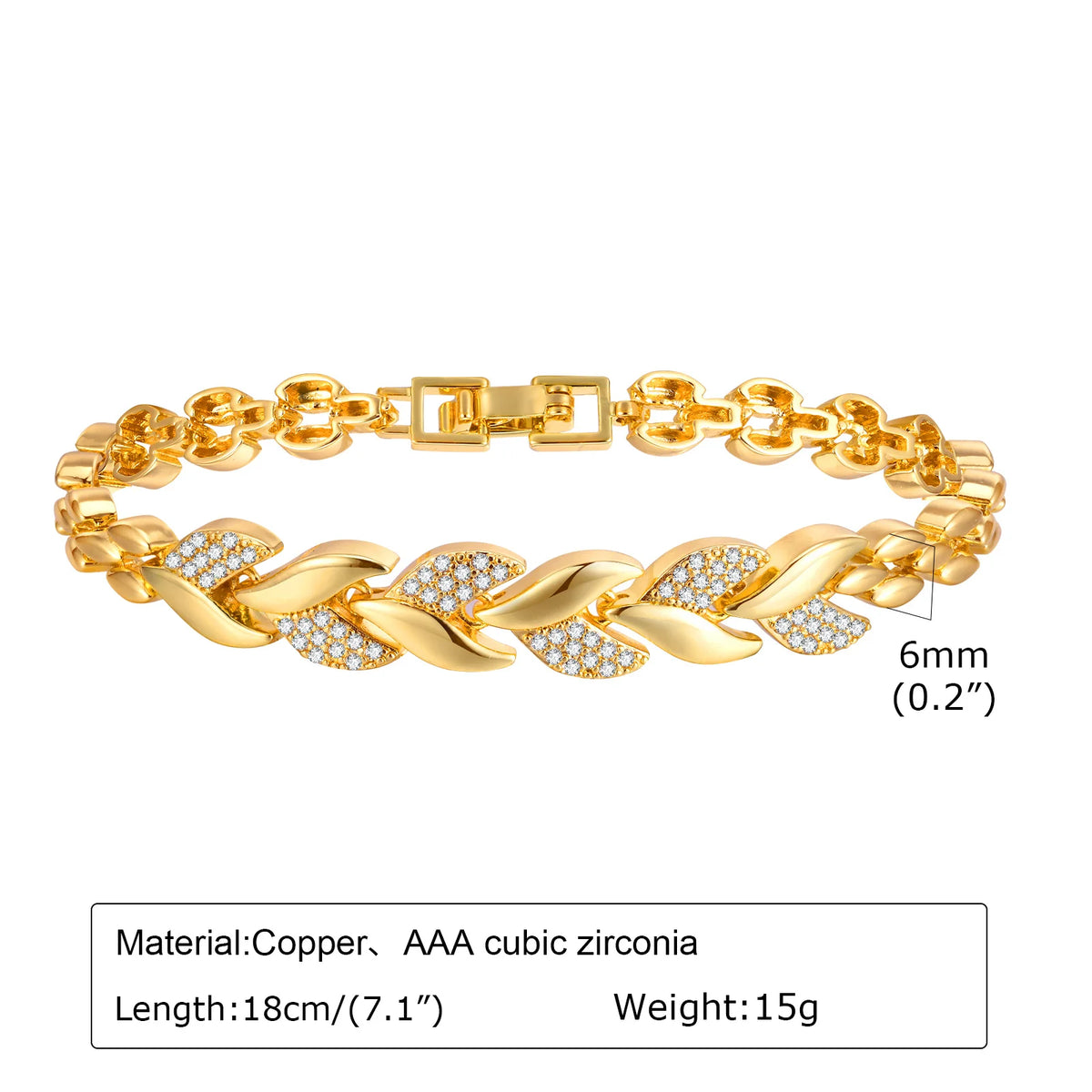 Bracelet Chaîne à Anneau de Papier Doré avec Pierres CZ