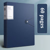 A dark blue A4 expanding file organizer with a silver lock and a label indicating 60 pockets.