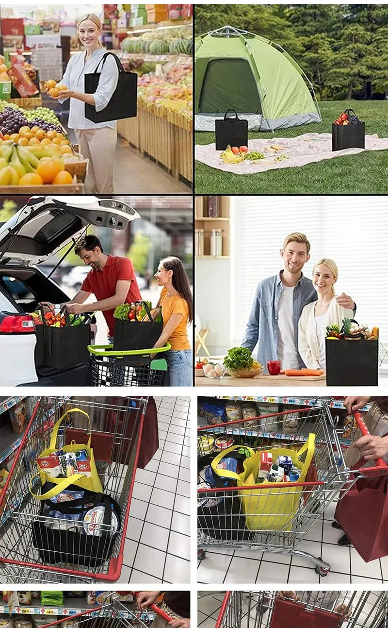 Reusable Non-Woven Grocery Tote Bags, 6-Pack Foldable Shopping Bags with Long Handles