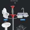 A flexible grappling hook drainage facility showing a toilet, hand washing sink, vegetable washing basin, and floor drain con