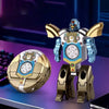A detailed robot fidget toy featuring a rotating sphere and a humanoid deformation design in gold and blue.