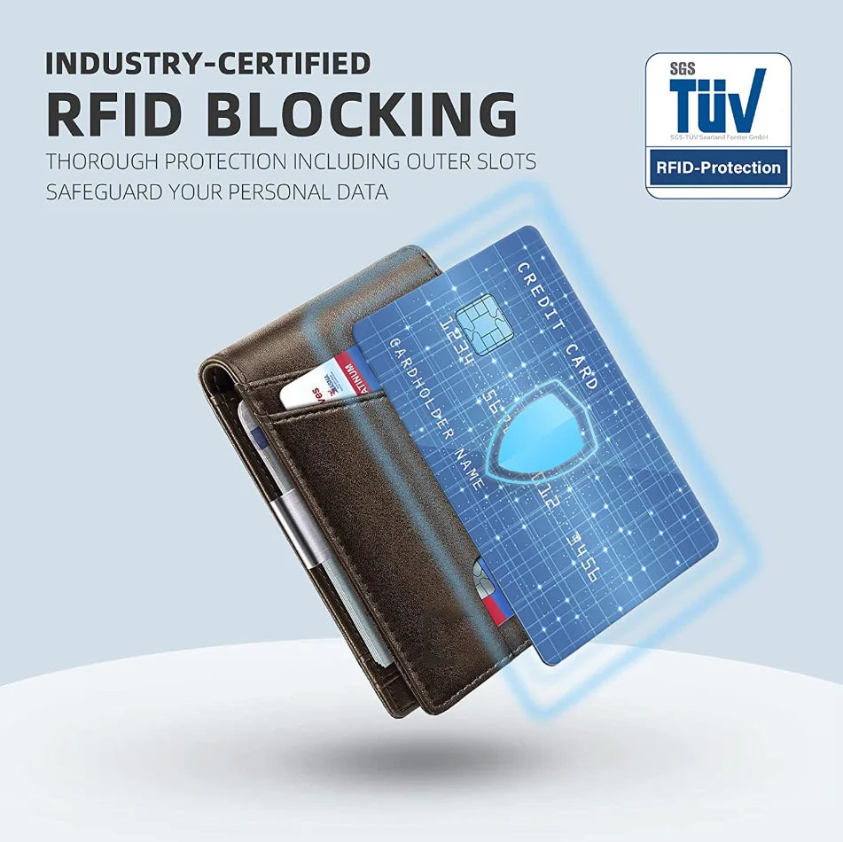 Slim RFID-Blocking Carbon Fiber Leather Wallet