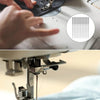 A collection of universal sewing machine needles in various sizes and types shown alongside different models of home sewing m