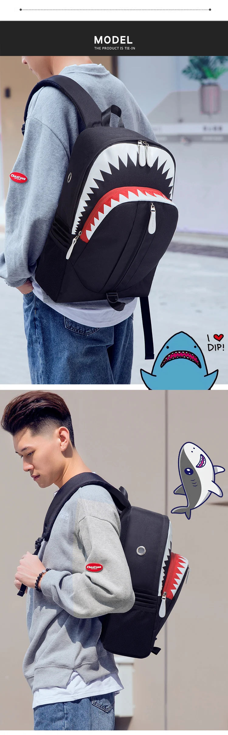 Shark Luminous USB Backpack with Anti-Theft Design