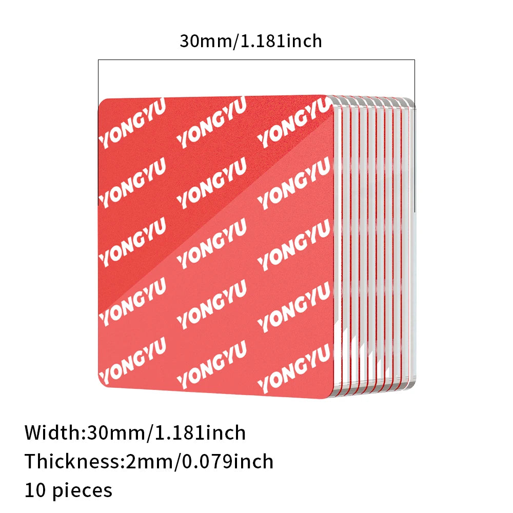 A set of ten red double-sided adhesive pads measuring 30mm by 2mm for mounting devices.