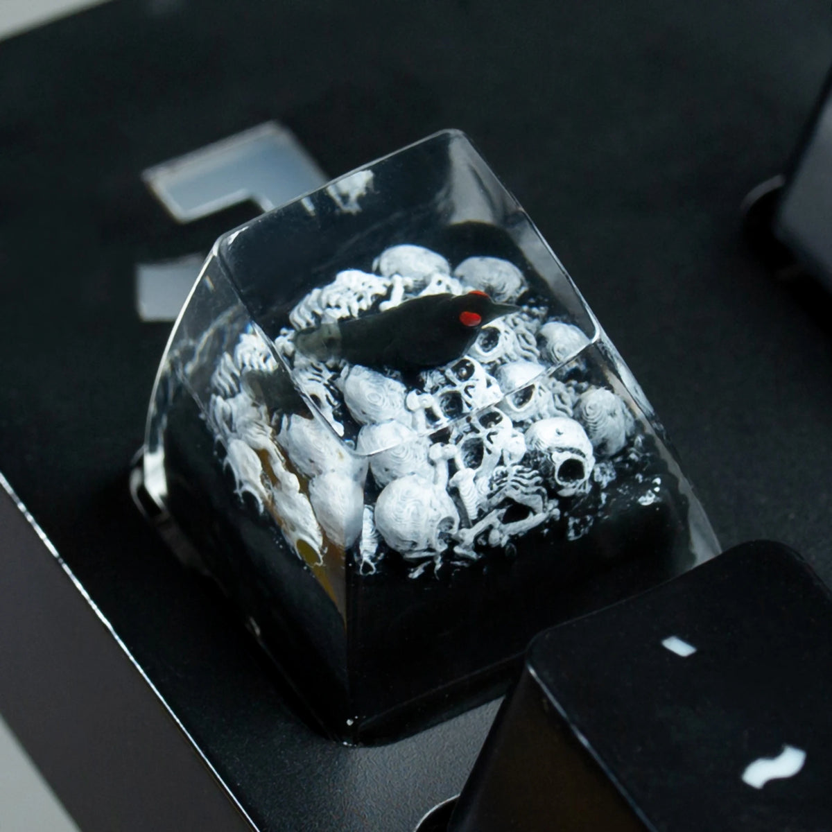 Gothic Raven & Skull Artisan Resin Keycap for Mechanical Keyboards