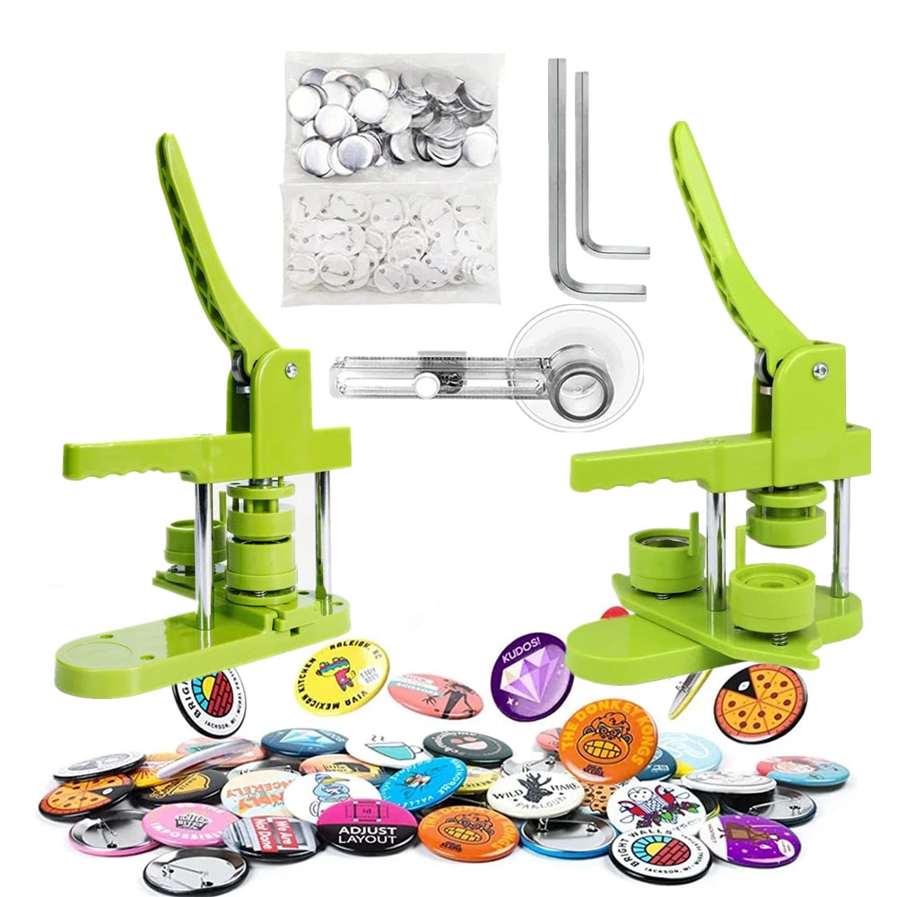 DIY Pin Button Maker Machine Kit with 100 Button Parts and Circle Cutter