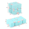 A set of light blue infinity magic cubes used as a fidget toy for stress relief.
