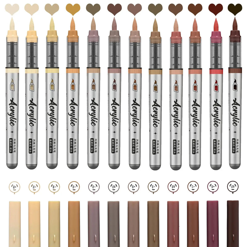 12-Piece Acrylic Paint Marker Set with Brush Tips
