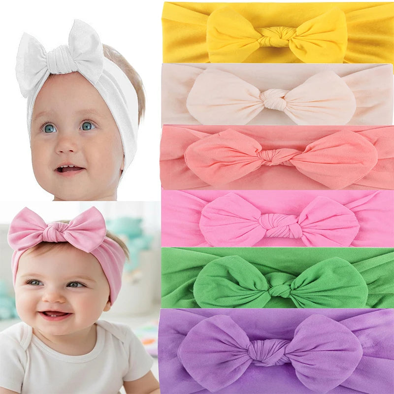 Baby Girl Cotton Headbands with Bows (Set of 3, 4, 6, or 12)