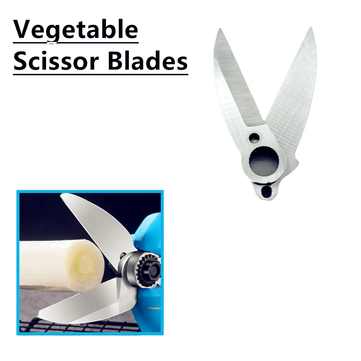Silver scissor blades for a cordless multi-blade cutting shear tool.