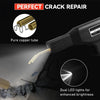 A plastic welding repair kit is shown using a heat gun to repair a crack in a surface, with a close-up of a pure copper tube 