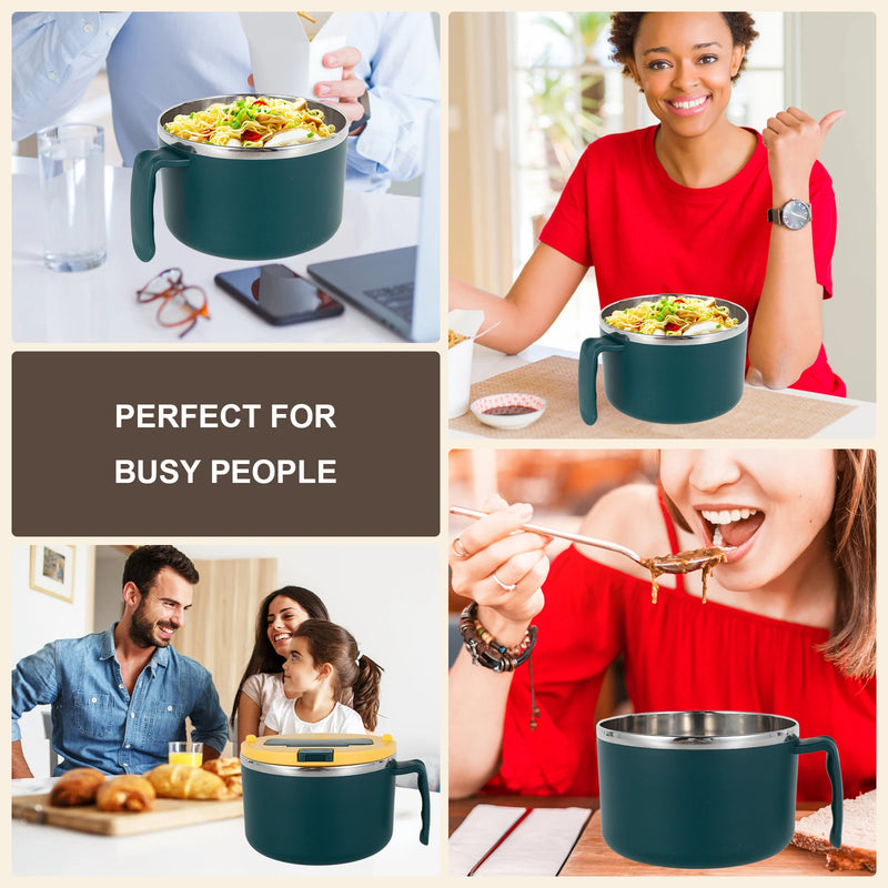 Cuenco de Ramen de Acero Inoxidable con Tapa Colador y Cubiertos Plegables
