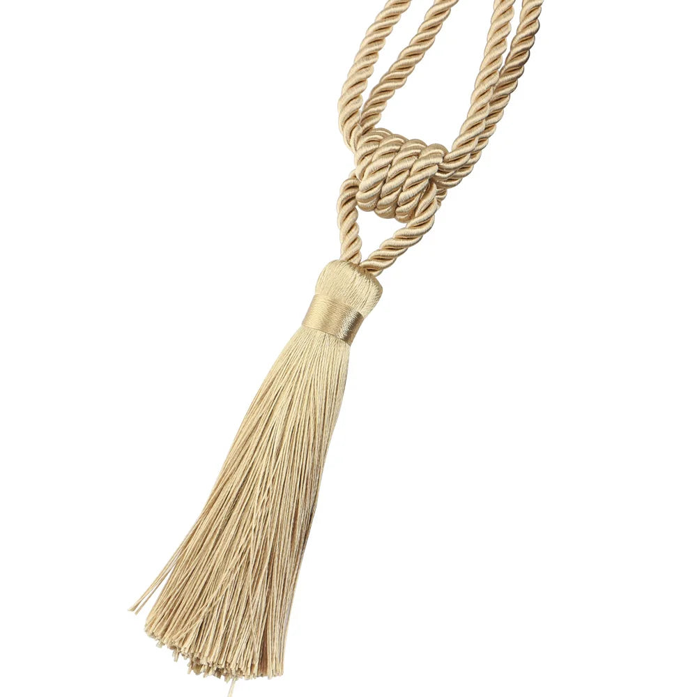 A set of two elegant beige rope tassel curtain tiebacks