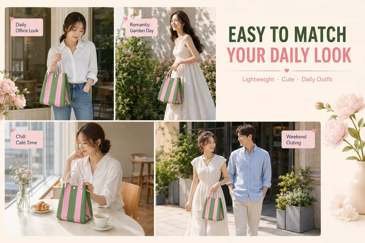 Striped Knit Mini Bucket Tote Bag