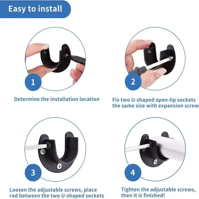 Anleitung zur Installation von zwei U-förmigen, offenlip-Sockets mit einer Expansionsschraube und verstellbaren Schrauben.