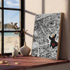 A framed black and white canvas art print depicting a busy street scene with figures in traditional Japanese attire.