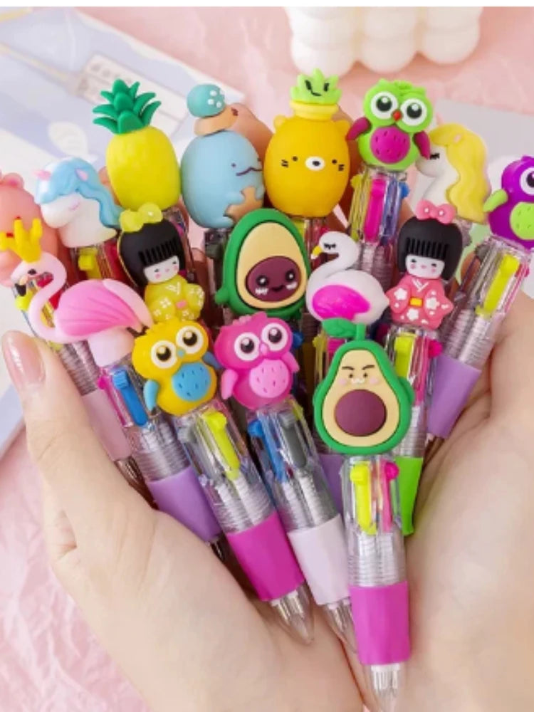 Kawaii 4-Color Retractable Ballpoint Pens (Set of 10/15/20)