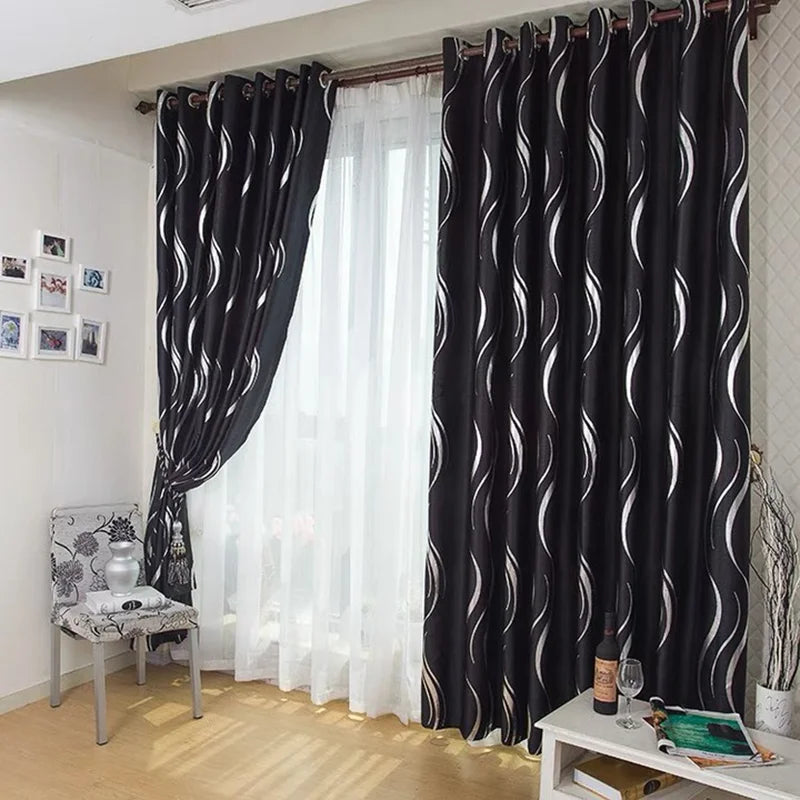 Silver Wave Pattern Blackout Curtains with Thermal Insulation and Noise Reduction