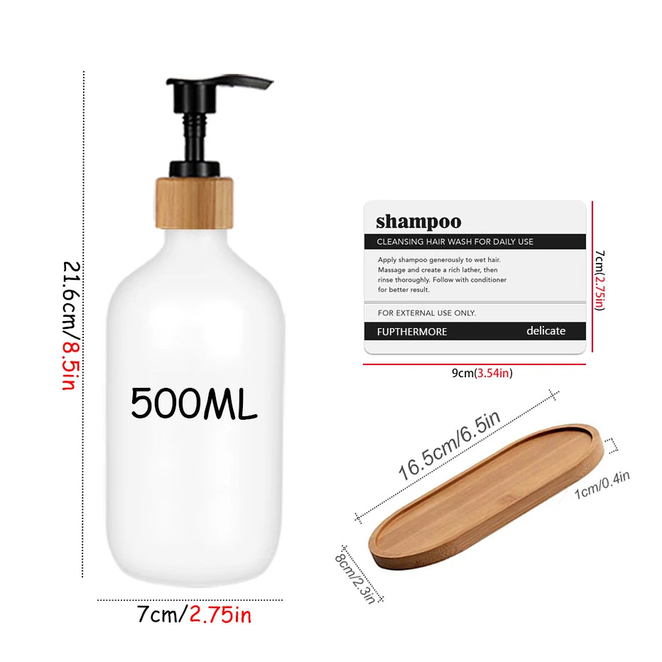 A white 500ml refillable soap dispenser bottle with a black pump and a wooden cap.