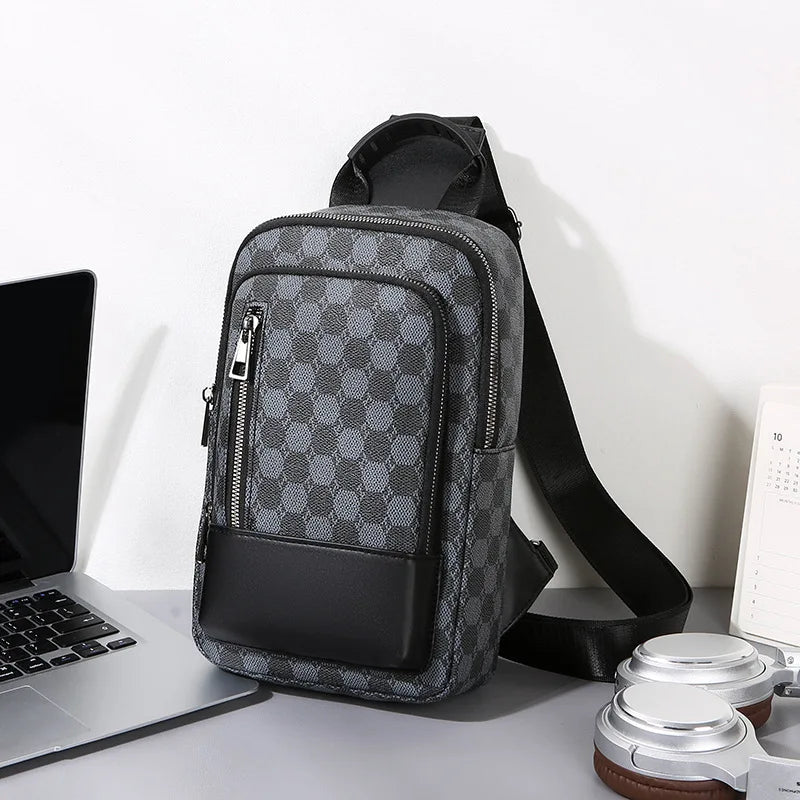 Men's Waterproof PU Leather Crossbody Bag with Geometric Pattern