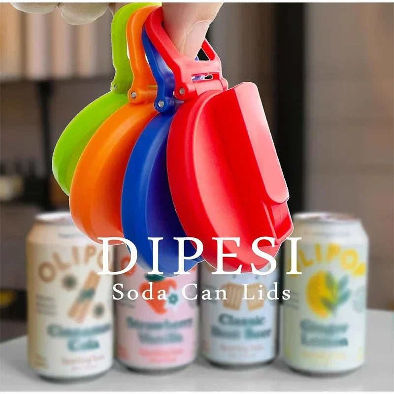 Hand holding a colorful reusable silicone can lid with straw for soda, beer, and juice.
