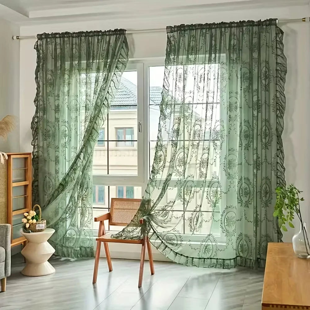 Floral Lace Window Curtain with Soft Sheer Fabric
