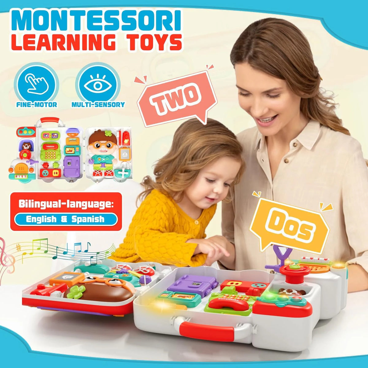 Montessori Busy Board with 54 Interactive Activities for Toddlers
