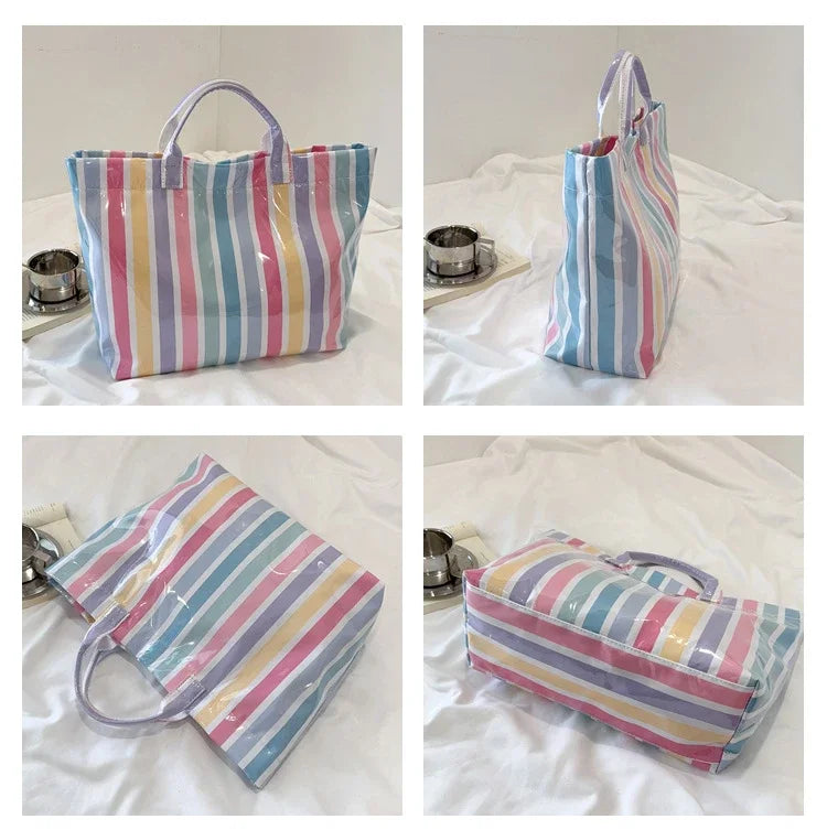 Striped PVC Waterproof Tote Bag for Everyday Use