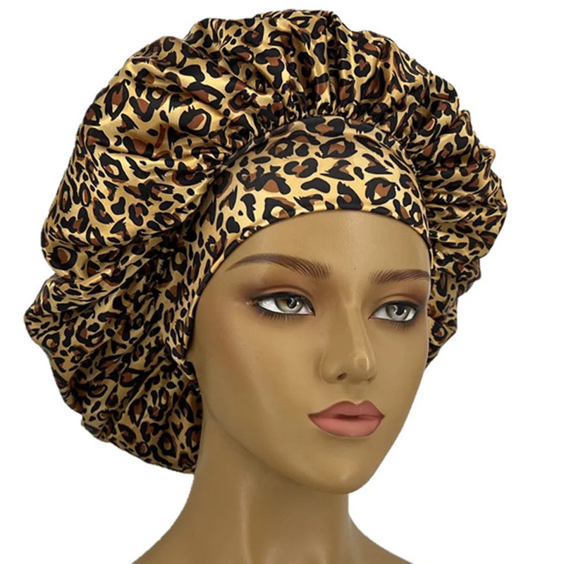 Leopard Print Satin Sleep Bonnet