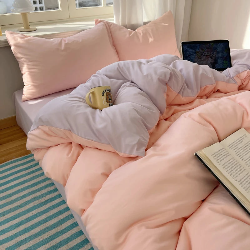 4-Piece Cotton Bedding Set with Duvet Cover, Flat Sheet, and Pillowcases