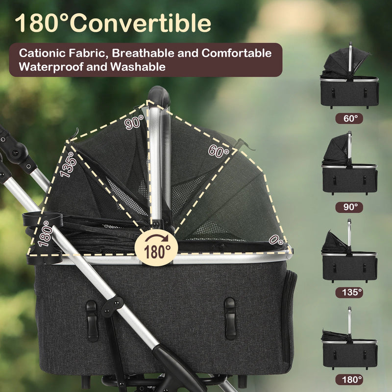 Foldable Pet Stroller with Detachable Carrier