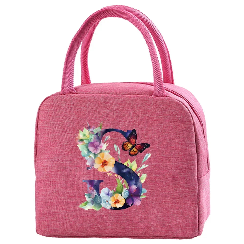 Insulated Canvas Lunch Bag with Butterfly Letter Pattern