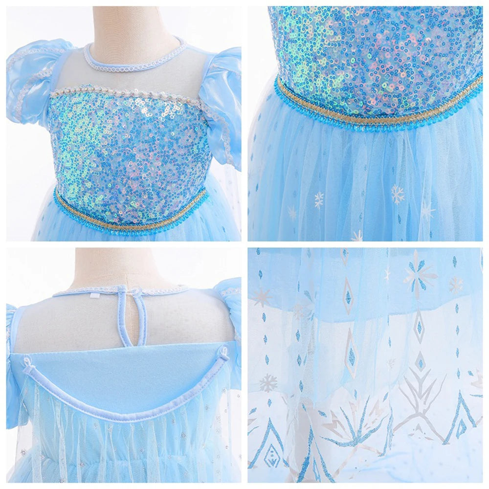 Light blue tulle princess party dress featuring lace details and sheer fabric layers