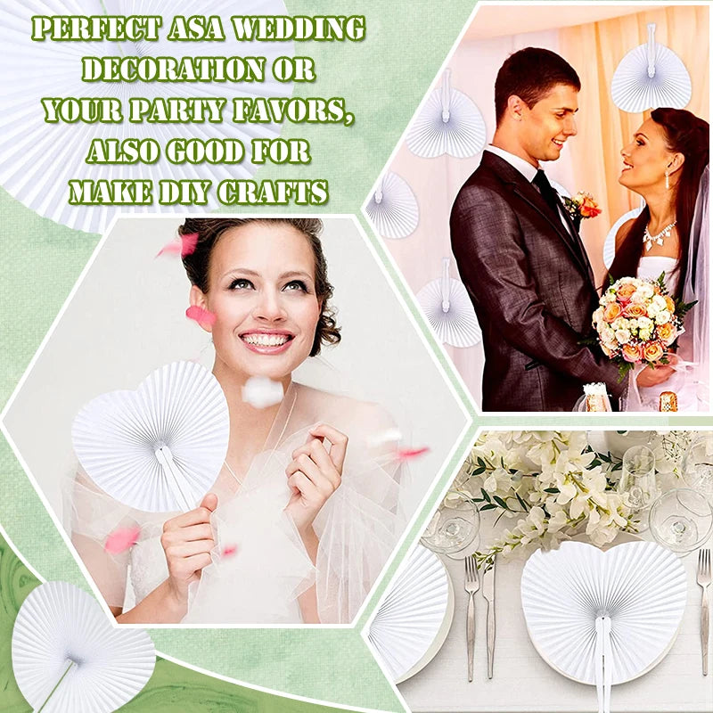 Classic White Folding Paper Hand Fans with Plastic Handles
