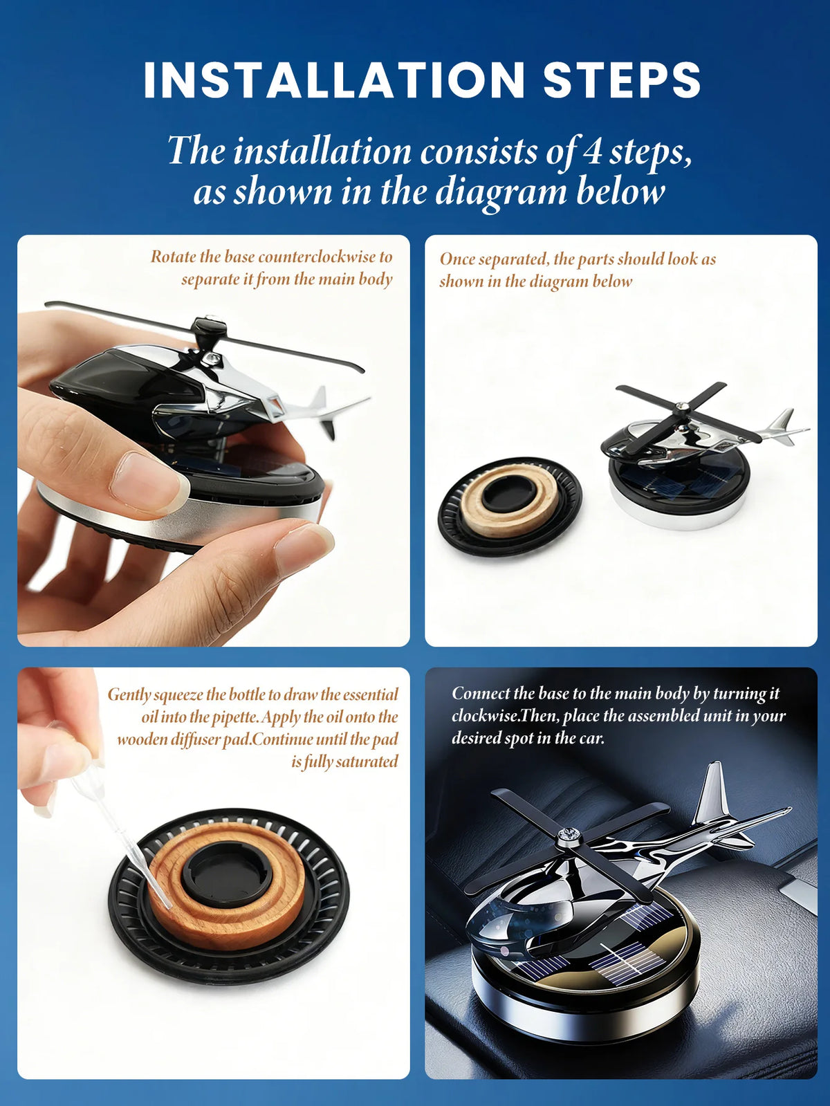 Solar-Powered Rotating Helicopter Car Air Freshener & Decorative Aromatherapy Diffuser