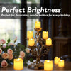 A collection of glowing yellow LED tea lights in ornate holders, perfect for holiday decoration.