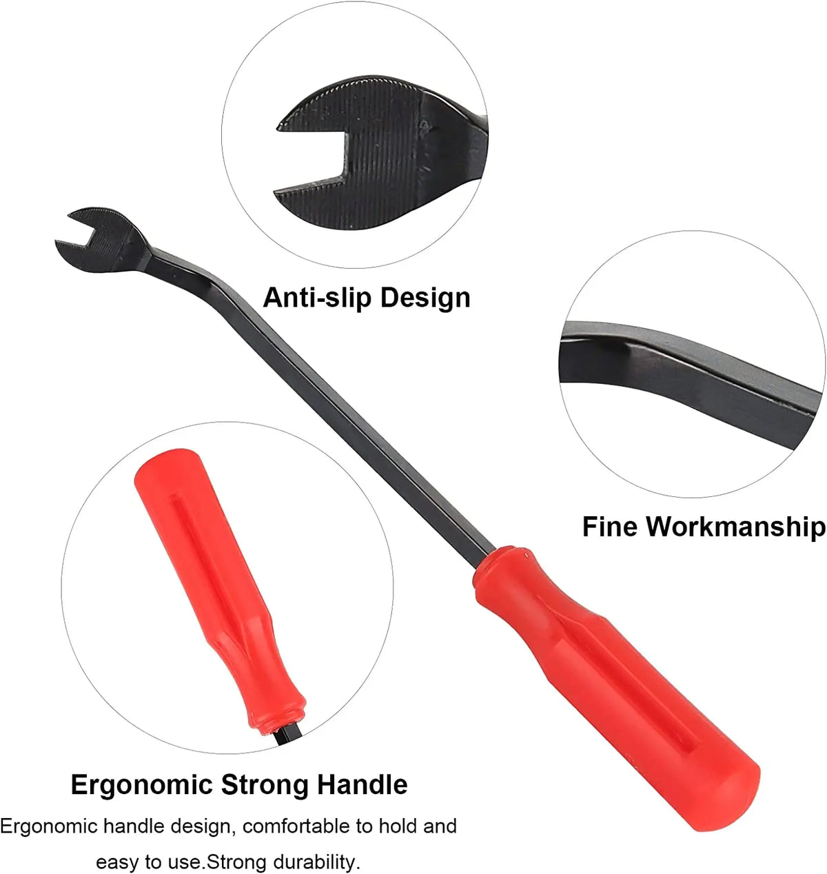 A black emergency car door unlock tool kit featuring an anti-slip design, fine workmanship, and an ergonomic red handle.