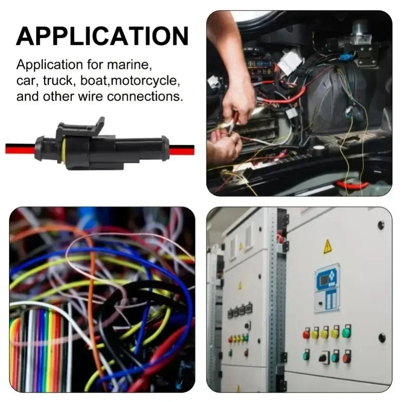 Waterproof 2-Pin Electrical Connector Kit with 16 AWG Wire