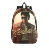 A backpack featuring a portrait of Michael Jackson on the front.
