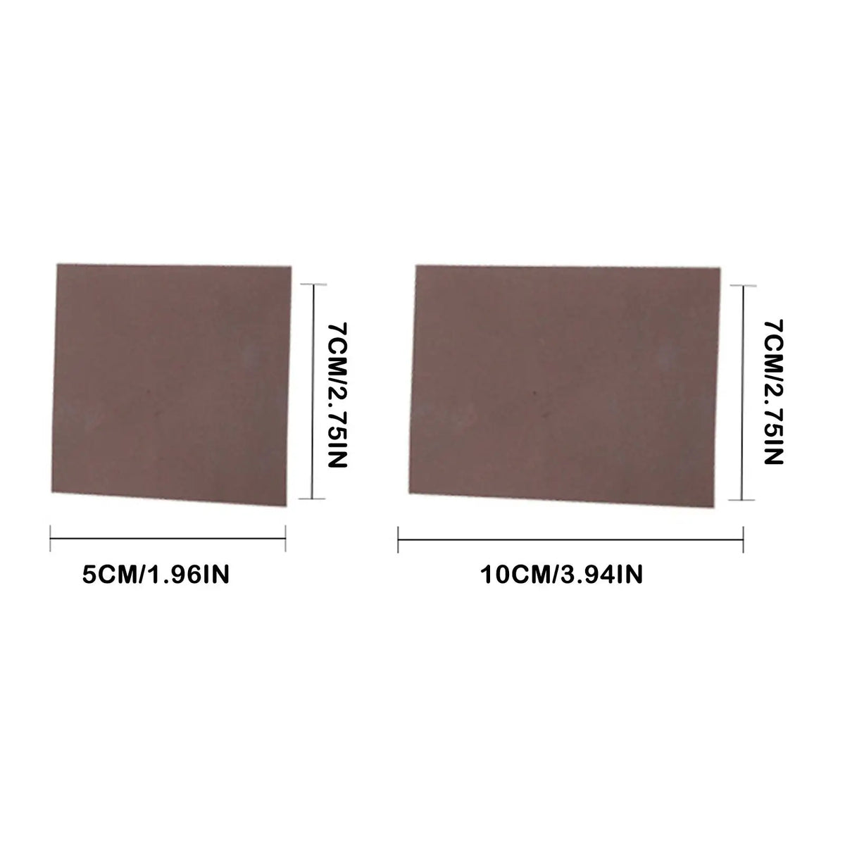 A rectangular piece of brown chemical smoke magic paper with dimensions 5cm x 7cm and another piece measuring 10cm x 7cm.