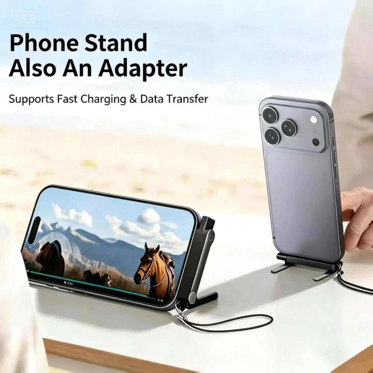 2-in-1 Foldable USB-C Fast Charging Stand with Detachable Cable