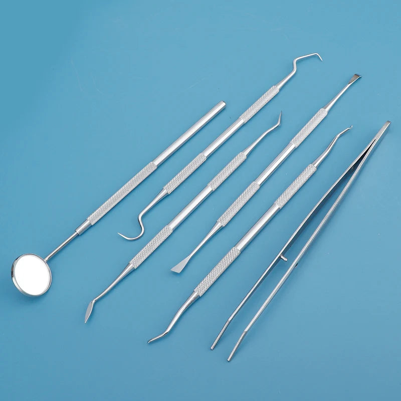 A set of premium stainless steel dental care tools for oral hygiene, including various instruments.