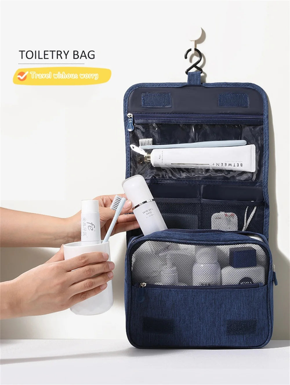 Hanging Toiletry Bag with Waterproof Oxford Fabric and Large Capacity