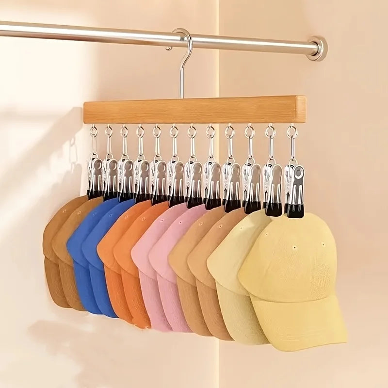 Wooden Multi-Clip Garment Hanger for Closet Organization
