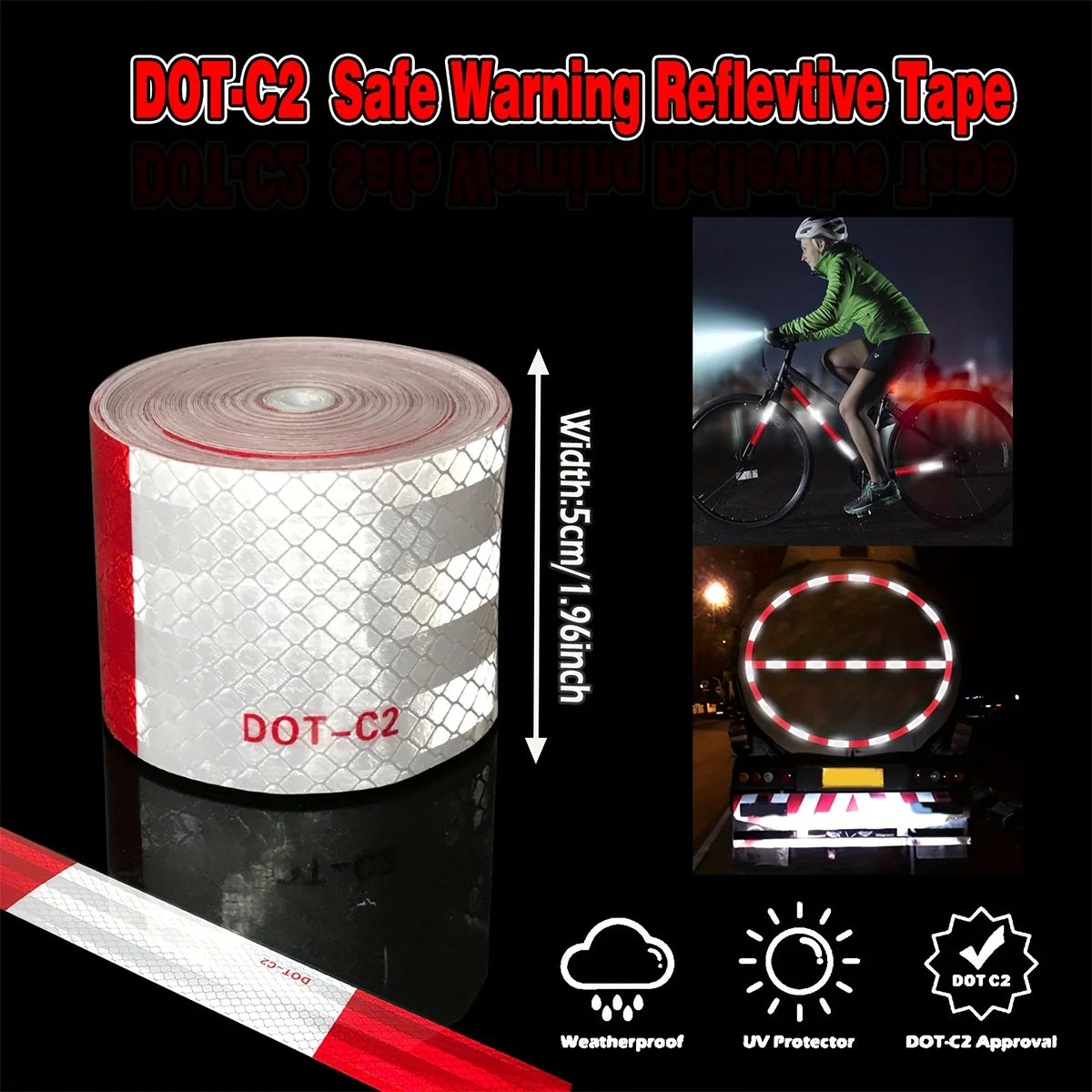 Roll of DOT-C2 safe warning reflective tape with a white checkered pattern and UV protector features